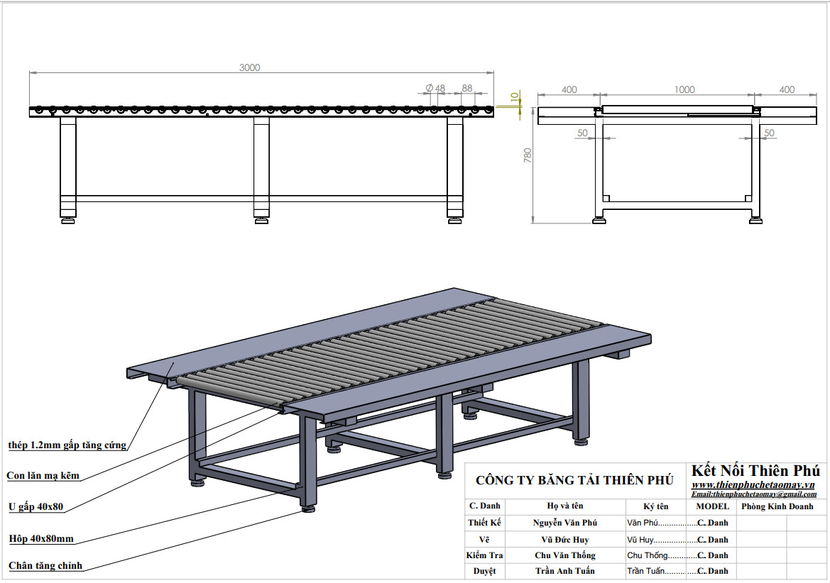 Mẫu dàn con lăn thao tác